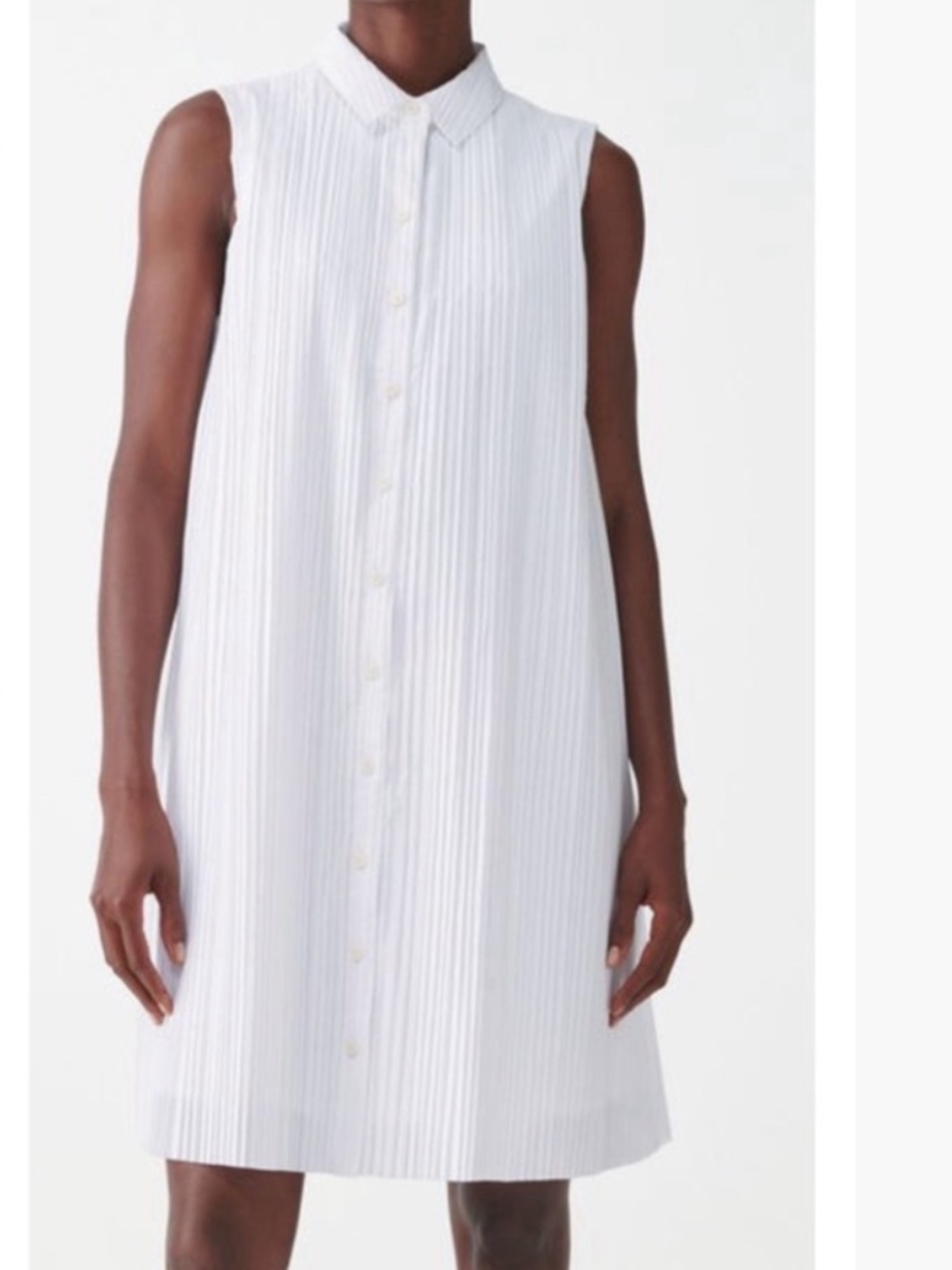COS Quiet Luxury Sleeveless Pleated Shirt Mini Dress White Size XS